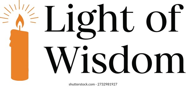 Ilustración vectorial de diseño de tipografía de vela de Luz de Sabiduría para educación de iluminación espiritual y conocimiento religioso sobre fondo transparente.