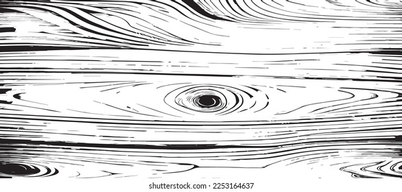 Fondo de textura de madera clara con nudos, dibujo en blanco y negro - Ilustración vectorial