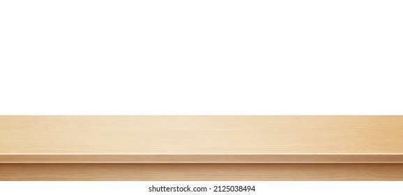 Light wooden tabletop. Wooden table isolated on white background. Vector realistic illustration.