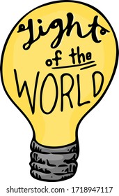 "Light of the world" light bulb graphic referencing Matthew 5:14