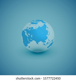 Light world globe map on blue background, vector illustration
