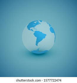 Light world globe map on blue background, vector illustration