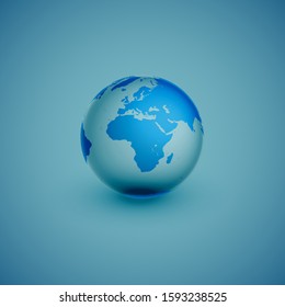 Light world globe map on blue background, vector illustration