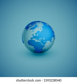 Light world globe map on blue background, vector illustration