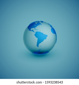 Light world globe map on blue background, vector illustration