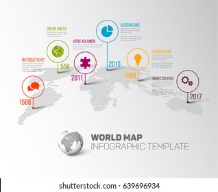 Light World map with circle pointer marks and simple icons