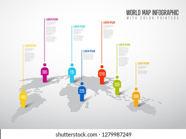 Light World map infographic template with people pins silhouettes