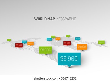 Light World map infographic template with pointer marks 