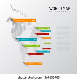 Light World Map Infographic Template With Pointer Marks (vertical On The Wall Version)