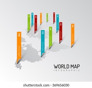 Light World map infographic template with pointer marks 