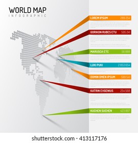 Infografische Vorlage der Light World Map mit Zeigermarken (vertikal auf der Wandversion)