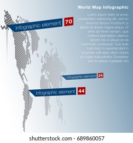 Light World map infographic template with modern flat paper pointer marks (vertical on the wall version). Abstract design 3d infographic options. News event world map business concept.