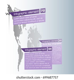 Light World map infographic template with ?odern flat paper pointer marks (vertical on the wall version). Abstract design 3d infographic options. News event world map business concept.