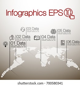 Light World map infographic template with modern flat pointer marks (horizontally on the wall version). Abstract design 3d infographic options. News event world map business concept.