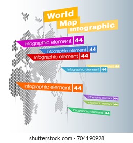 Light World map infographic template with ?odern flat paper pointer marks (vertical on the wall version). Abstract design 3d infographic options. News event world map business concept.