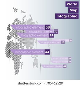 Light World map infographic template with ?odern flat paper pointer marks (vertical on the wall version). Abstract design 3d infographic options. News event world map business concept.