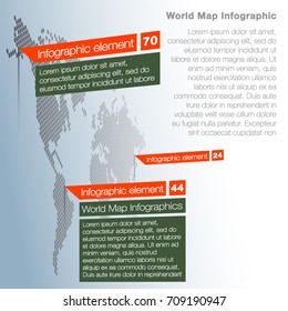 Light World map infographic template with modern flat paper pointer marks (vertical on the wall version). Abstract design 3d infographic options. News event world map business concept.