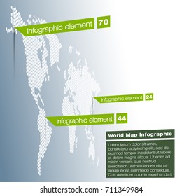 Light World map infographic template with ?odern flat paper pointer marks (vertical on the wall version). Abstract design 3d infographic options. News event world map business concept.
