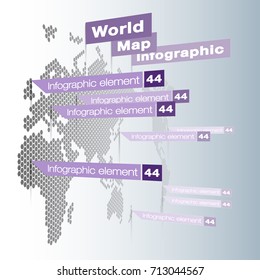 Light World map infographic template with ?odern flat paper pointer marks (vertical on the wall version). Abstract design 3d infographic options. News event world map business concept.