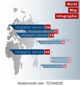 Light World map infographic template with Modern flat paper pointer marks (vertical on the wall version). Abstract design 3d infographic options. News event world map business concept.