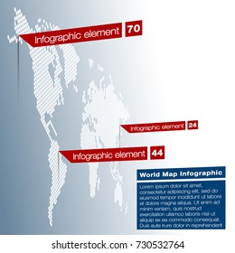 Light World map infographic template with ?odern flat paper pointer marks (vertical on the wall version). Abstract design 3d infographic options. News event world map business concept.
