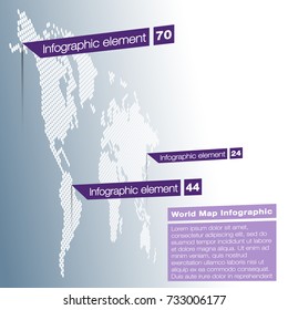 Light World map infographic template with ?odern flat paper pointer marks (vertical on the wall version). Abstract design 3d infographic options. News event world map business concept.