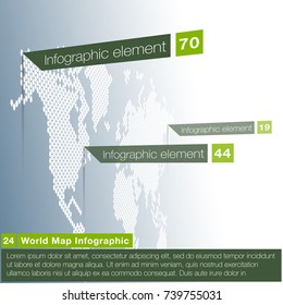 Light World map infographic template with ?odern flat paper pointer marks (vertical on the wall version). Abstract design 3d infographic options. News event world map business concept.