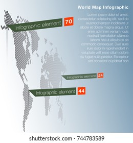 Light World map infographic template with modern flat paper pointer marks (vertical on the wall version). Abstract design 3d infographic options. News event world map business concept.