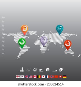 Light World map with pointer marks - communication concept