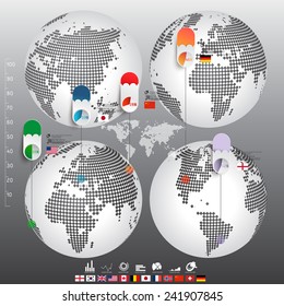Light World map with pointer marks - communication concept