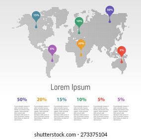 Light World map with pointer marks.  Infographic