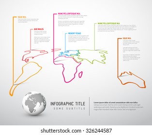 Light World thin line map infographic template with pointer marks 