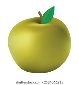 Light yellow apple with a stick and leaf on a top, made with gradient meshes, realistic apple illustration.