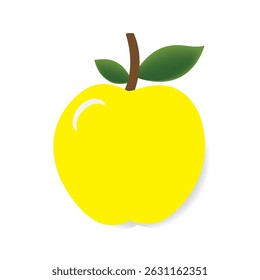 light yellow apple vector, apple vector illustration, apple with shadow and white background