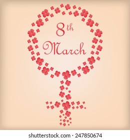 a light yellow background with a lot of flowers composing a women's sign