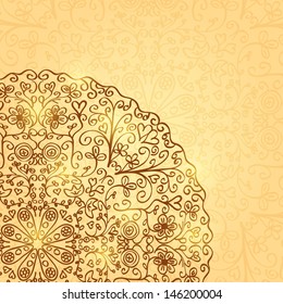 Light Yellow Background with Half Mandala Ornament in the Corner. Vector Invitation