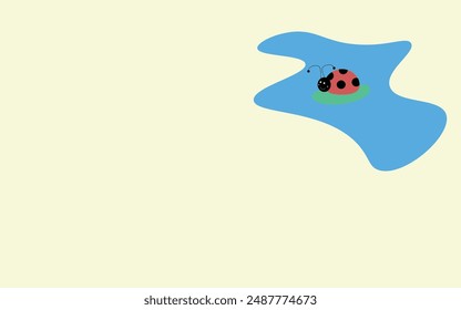light yellow background ladybug sitting on a leaf in the middle of a puddle