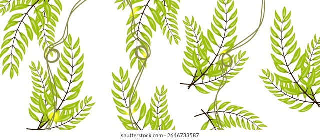 Light yellow background with realistic pine branches and garland lights. Christmas poster, greeting card, banner, vector