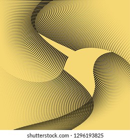 Light yellow black geometric half tone pattern. Soft dynamic lines. Abstract vector illustration with dots. Modern polka dots background. Halftone pop art backdrop 
