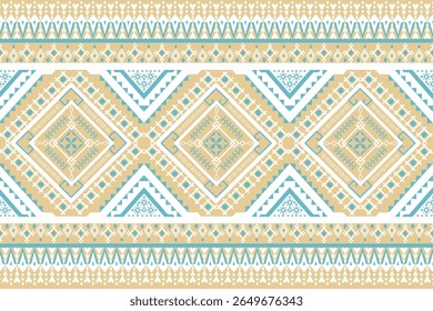 Light Yellow Blue Geometry Native American Inspired Traditional Ethnic Design Aztec Navajo Decoration Abstract Textile Pattern 