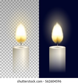 Light yellow candle flame isolated. Vector white shining fire for your design.