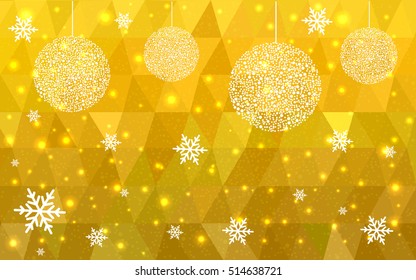 Light Yellow christmas postcard low polygon background. Vector illustration consisting of triangles. Abstract triangular polygonal origami or crystal design of New Year celebration.