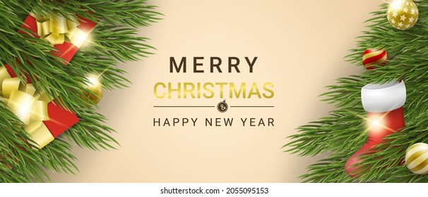 Light yellow Christmas realistic background.