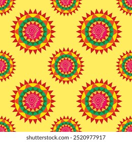 Amarillo claro con diseño multicolor de forma geométrica en zig-zag