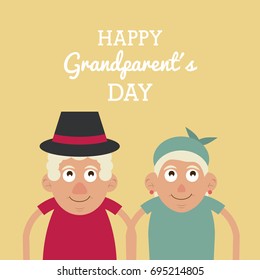 light yellow color card with half body couple of elderly with text happy grandparents day and him with hat