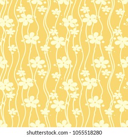 Light yellow flower seamless vector pattern on yellow background. Tiny flowers seamless pattern.