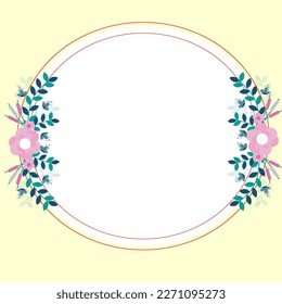 Light Yellow Frame Decorated With Colorful Flowers And Foliage Arranged Harmoniously. Empty Poster Border Surrounded By Multicolored Bouquet Organized Pleasantly.