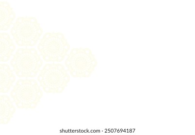 Light Yellow geometric mandala pattern on left side with intricate, symmetrical designs, perfect for backgrounds, textile prints, and decorative elements for islamic background. Editable. EPS 10