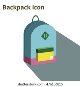 Light yellow and green and blue back pack . Flat icon