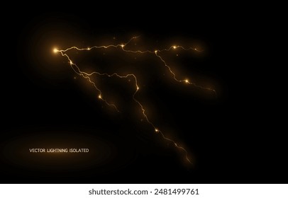 Hellgelbe isolierte Vektorgrafik Blitz PNG. Realistischer natürlicher Neon-Blitzeffekt Gewittersturm. In: Strength Energy Abbuchung Thunder. Blitz Blitz Blitz Donner Licht Funken Sturm Blitz	